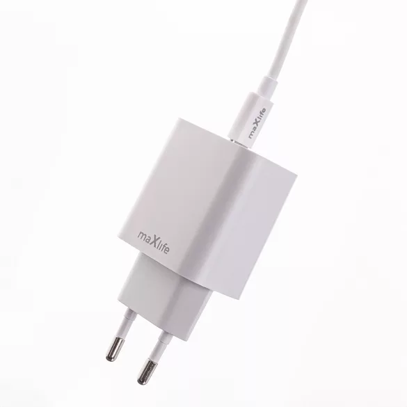 Maxlife MXTC-06-30AC hálózati töltő 1xUSB-A és 1xUSB-C csatlakozással + USB-C - USB-C kábel PD QC 30W - fehér