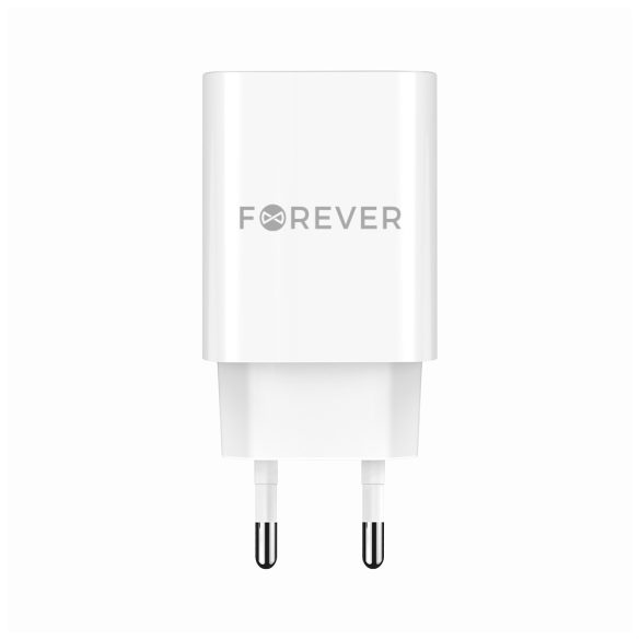 Forever TC-07-30AC hálózati töltő 1xUSB-A és 1xUSB-C csatlakozással + USB-C - USB-C kábel PD QC 30W - fehér