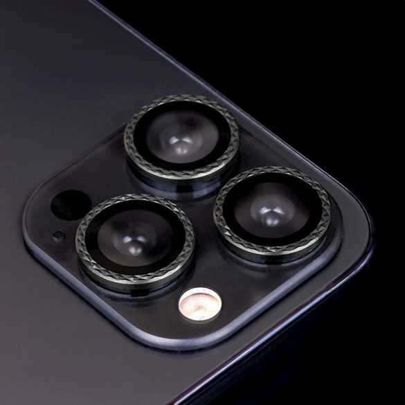 Kamera lencse védő fólia fekete rombuszmintás szegéllyel iPhone 12 Mini - 2 db