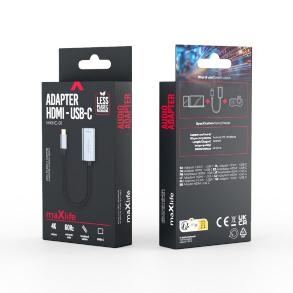 Maxlife MXHC-01 HDMI - USB-C adapter 4K 60HZ - fekete