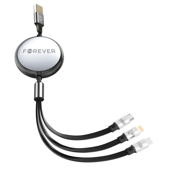 Forever USB-A - Type-C/Lightning kábel 100W 1.2m - fekete