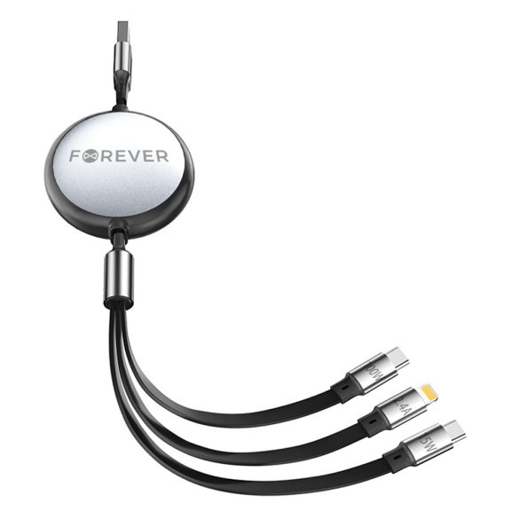 Forever USB-A - Type-C/Lightning kábel 100W 1.2m - fekete