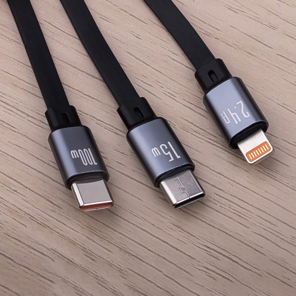 Forever USB-A - Type-C/Lightning kábel 100W 1.2m - fekete