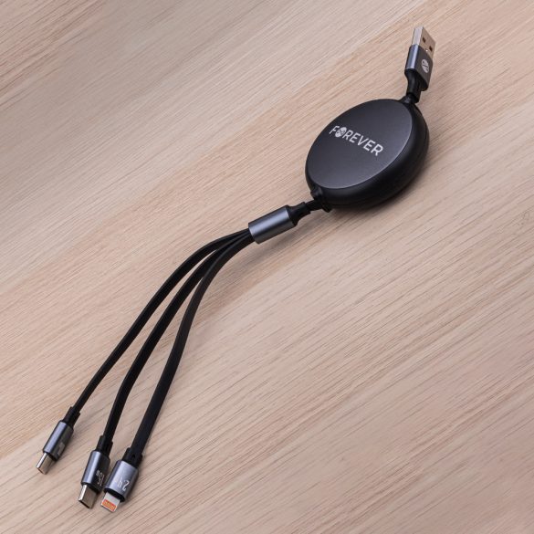 Forever USB-A - Type-C/Lightning kábel 100W 1.2m - fekete