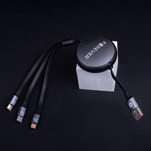 Forever USB-A - Type-C/Lightning kábel 100W 1.2m - fekete