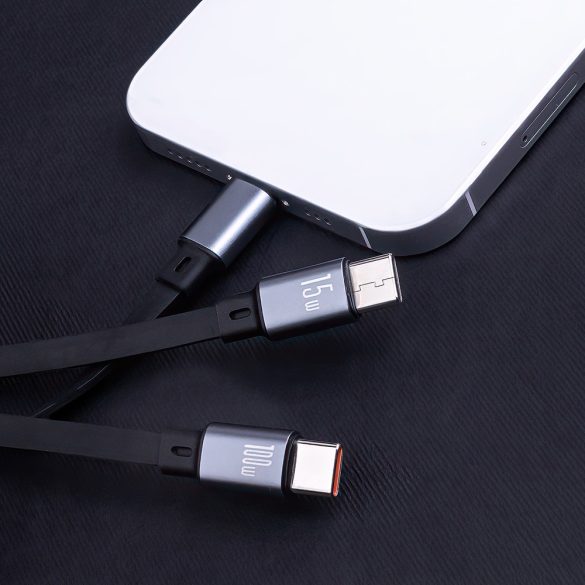 Forever USB-A - Type-C/Lightning kábel 100W 1.2m - fekete
