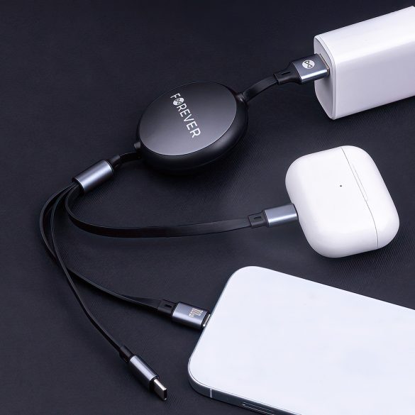Forever USB-A - Type-C/Lightning kábel 100W 1.2m - fekete