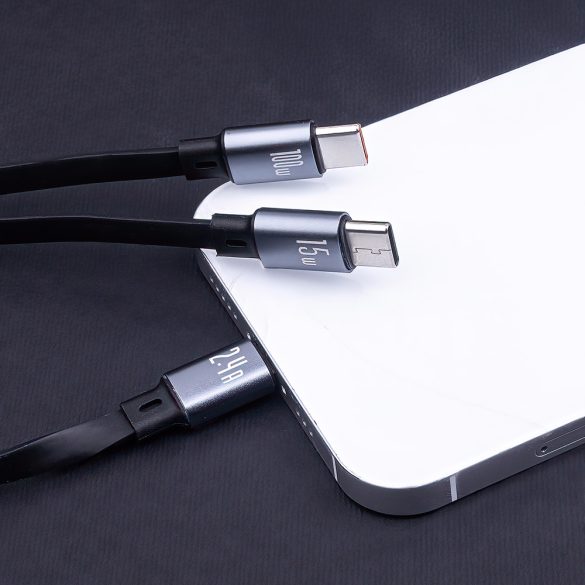 Forever USB-A - Type-C/Lightning kábel 100W 1.2m - fekete