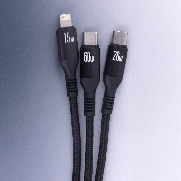 Forever Type-C - Lightning/Type-C kábel 60W 1.2m - fekete