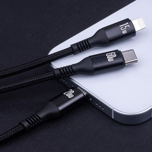 Forever Type-C - Lightning/Type-C kábel 60W 1.2m - fekete