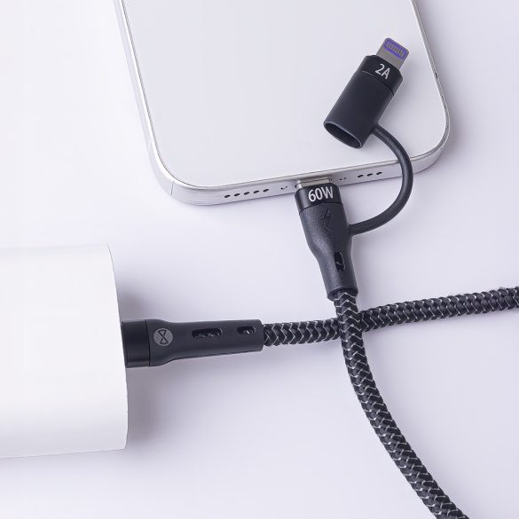 Forever Type-C - Lightning/Type-C kábel 60W 1m - fekete