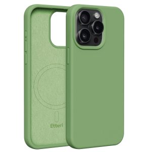 Etteri Silicone MagSafe-kompatibilis tok iPhone 15 Pro Max - világoszöld