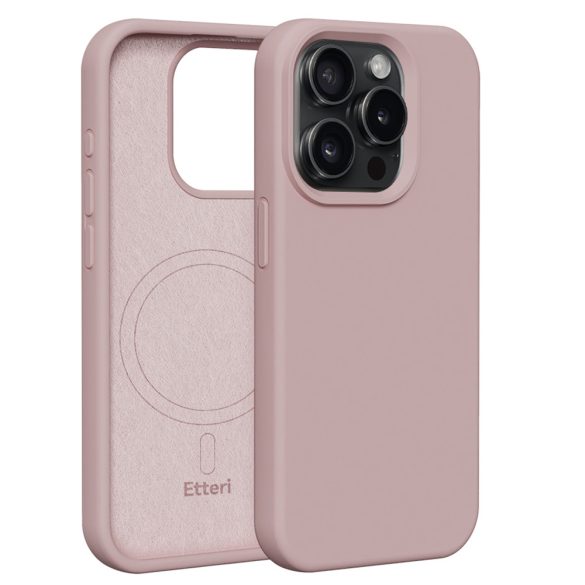 Etteri Silicone MagSafe-kompatibilis tok iPhone 15 Pro - halvány rózsaszín