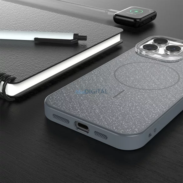 Glitter Thin MagSafe-kompatibilis tok iPhone 16e - fekete