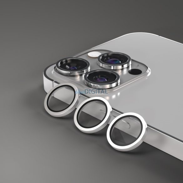 Etteri kamera lencse védő edzett üveg titánszürke szegéllyel iPhone 15 Pro/15 Pro Max