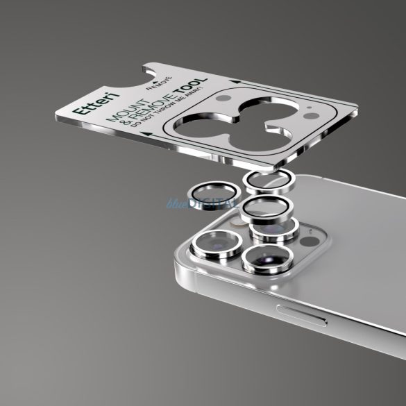 Etteri kamera lencse védő edzett üveg titánszürke szegéllyel iPhone 15 Pro/15 Pro Max