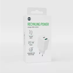   Forever LSR20-AC-00 hálózati töltő 1xUSB-A és 1xUSB-C csatlakozással 20W - fehér
