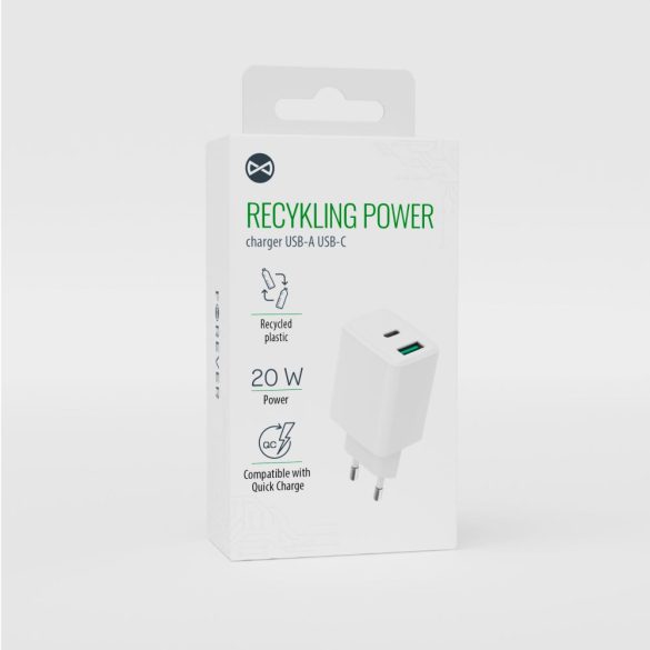 Forever LSR20-AC-00 hálózati töltő 1xUSB-A és 1xUSB-C csatlakozással 20W - fehér