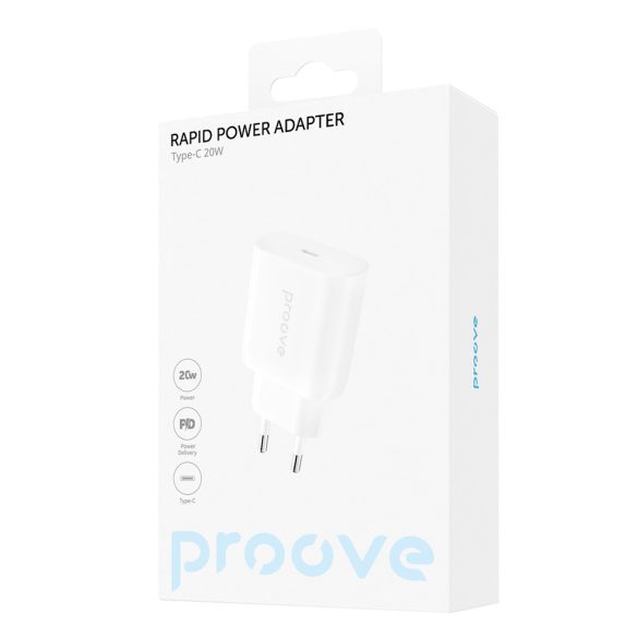 Proove Rapid hálózati töltő 1xUSB-C csatlakozással 20W - fehér