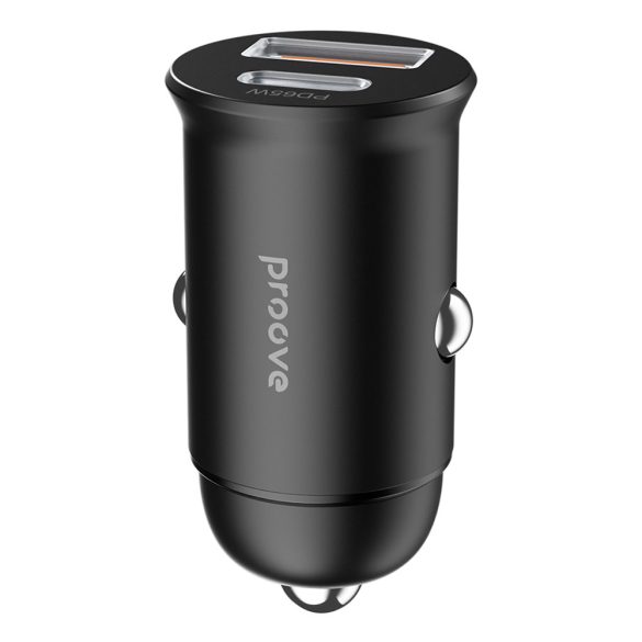 Proove Tiny Power Pro autós töltő 1xUSB-A és 1xUSB-C csatlakozással 65W - fekete