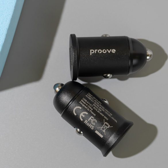 Proove Tiny Power Pro autós töltő 1xUSB-A és 1xUSB-C csatlakozással 65W - fekete