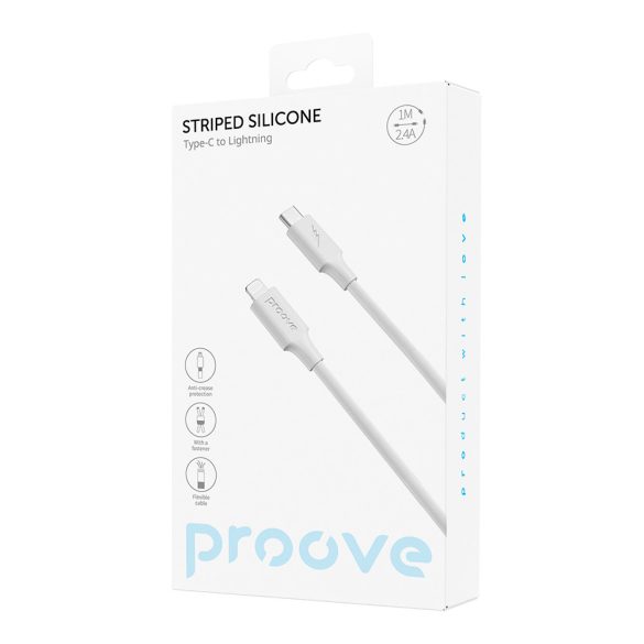 Proove Striped Silicone Type-C - Lightning kábel 3A 1m - fehér