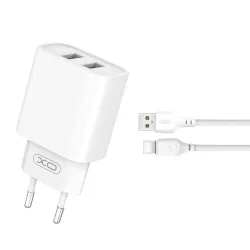   XO CE02C hálózati töltő 2xUSB-A csatlakozással + USB-C kábellel 2.1A - fehér