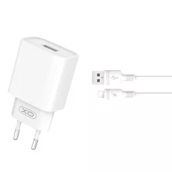   XO CE02D hálózati töltő 1xUSB-A csatlakozással + Lightning kábellel QC3.0 18W - fehér