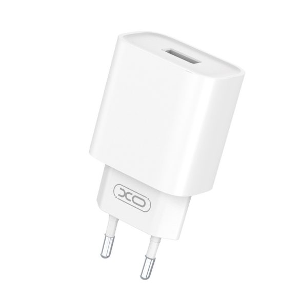 XO CE02D hálózati töltő 1xUSB-A csatlakozással + Lightning kábellel QC3.0 18W - fehér
