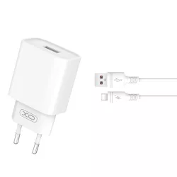   XO CE02D hálózati töltő 1xUSB-A csatlakozással + USB-C kábellel QC3.0 18W - fehér