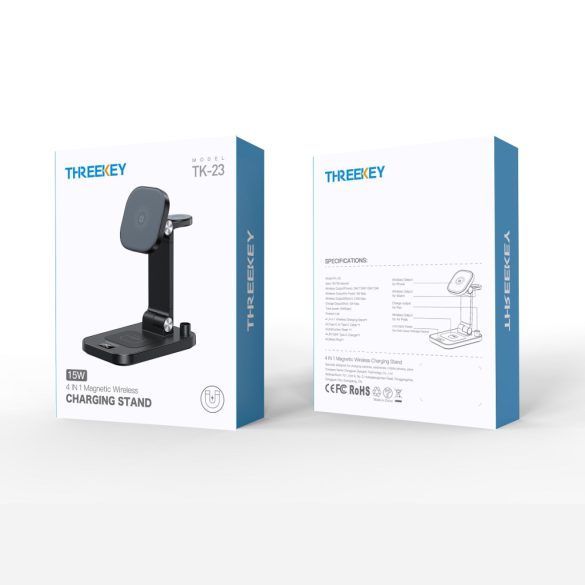 THREEKEY TK-23 4 az 1-ben vezeték nélküli töltő 15W - fekete