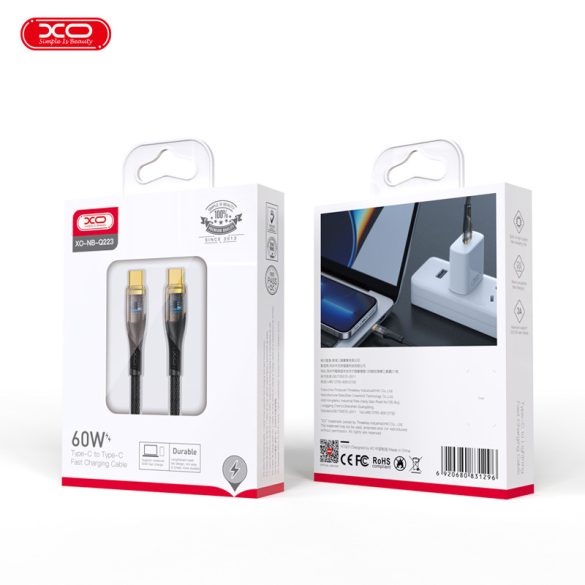 XO NB-Q223B Type-C - Type-C kábel 60W 1m - fekete
