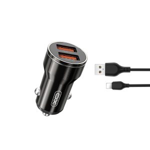 XO CC48 autós töltő 2x USB-A + Lightning kábel 2,4A - fekete