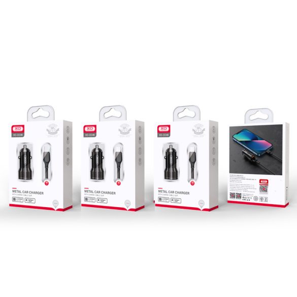 XO CC48 autós töltő 2x USB-A + Lightning kábel 2,4A - fekete