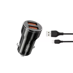 XO CC48 autós töltő 2x USB-A + USB-C kábel 2,4A - fekete