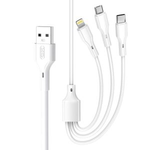 XO NB230 USB-A - Type-C/Lightning/micro USB kábel 2.4A 1m - fehér