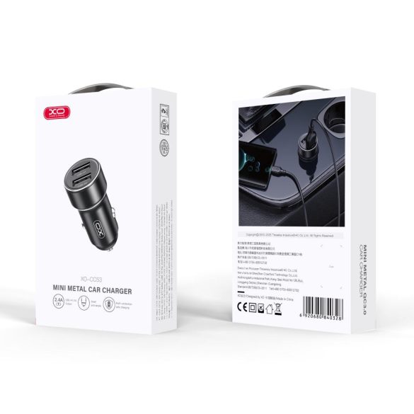 XO CC53 autós töltő 2x USB-A 12W - fekete