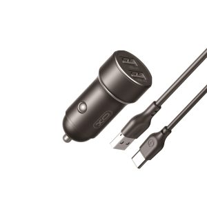 XO CC53 autós töltő 2x USB-A + USB-A - USB-C kábel 12W - fekete