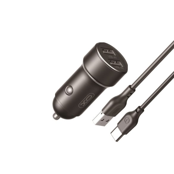 XO CC53 autós töltő 2x USB-A + USB-A - USB-C kábel 12W - fekete