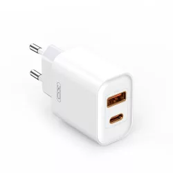   XO CE12 hálózati töltő 1xUSB-A és 1xUSB-C csatlakozással PD QC3.0 20W - fehér