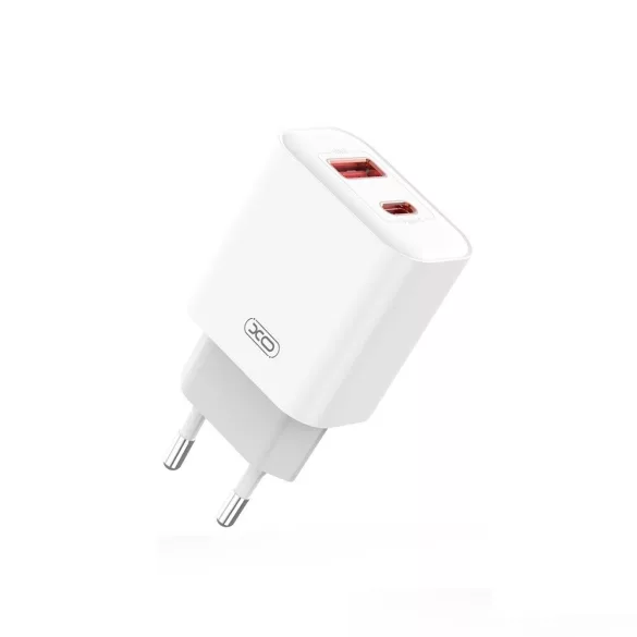 XO CE12 hálózati töltő 1xUSB-A és 1xUSB-C csatlakozással PD QC3.0 20W - fehér