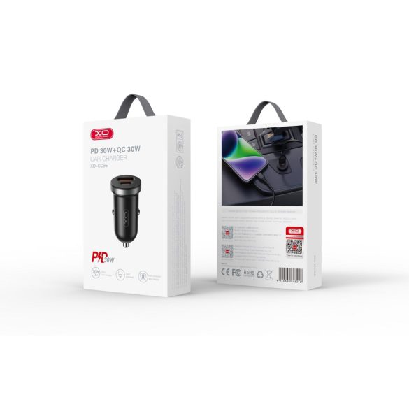 XO CC56 autós töltő 1x USB-A 1x USB-C PD QC 30W - fekete