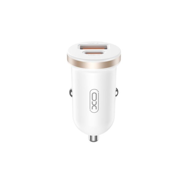 XO CC56 autós töltő 1x USB-A 1x USB-C PD QC 30W - fehér