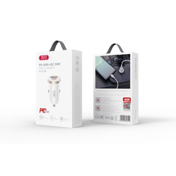 XO CC56 autós töltő 1x USB-A 1x USB-C PD QC 30W - fehér