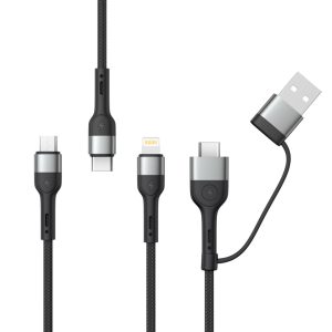 XO NB254 USB-A/Type-C - Type-C/Lightning/micro USB kábel 60W 1.2m - fekete