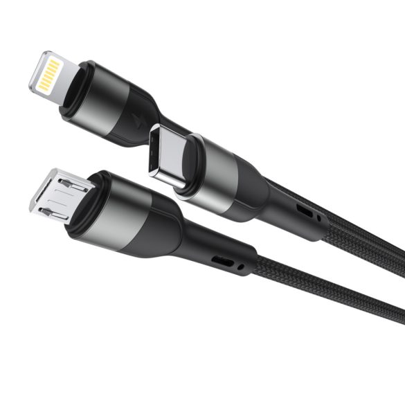 XO NB254 USB-A/Type-C - Type-C/Lightning/micro USB kábel 60W 1.2m - fekete