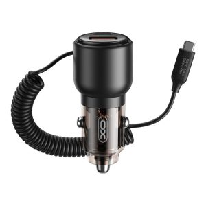XO CC59 autós töltő 1x USB-A 1x USB-C USB-C kábellel + USB-C - USB-C kábel 65W - szürke