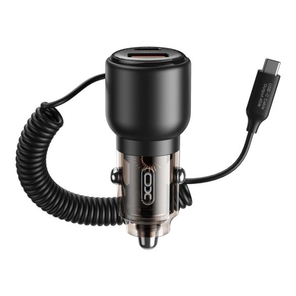 XO CC59 autós töltő 1x USB-A 1x USB-C USB-C kábellel + USB-C - USB-C kábel 65W - szürke