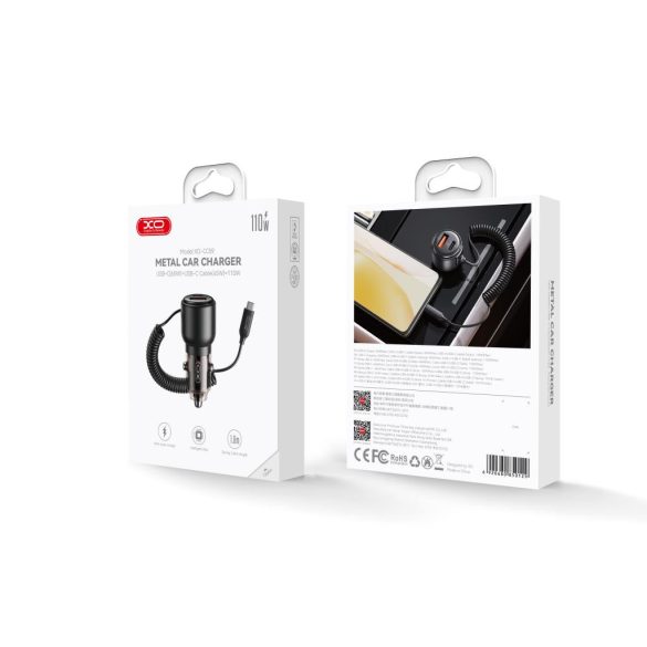 XO CC59 autós töltő 1x USB-A 1x USB-C USB-C kábellel + USB-C - USB-C kábel 65W - szürke