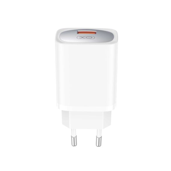 XO CE19 hálózati töltő 1xUSB-A csatlakozással + USB-C kábellel QC 18W - fehér